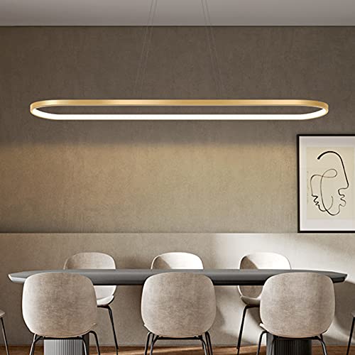 Bellastein Pendant Light Oval Dining Table Office Lamps, LED Hanging Light dimmable Ceiling Light with Remote Control, Modern Ring Design Chandelier for Dining Room Kitchen lamp (L70cm, Gold)