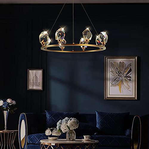 TEmkin Chandelier,Led Nordic Modern Copper Ring Crystal Lamp,Creative Luxury Living Room Pendant Lamp,Restaurant Lamp,Bedroom Lamp-Copper Tricolor Light 60 * 120cm
