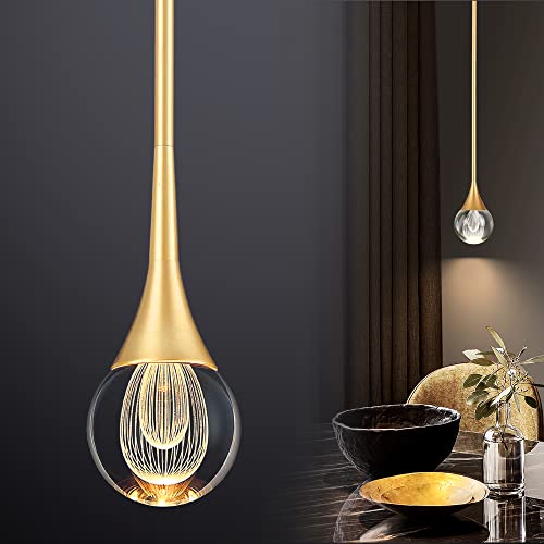 EANLOLY Chandeliers Ceiling Lights,Crystal Pendant Light,LED Height Adjustable Raindrops Ball Chandelier Fittings,for Living Room Dining Room Bedroom Kitchen Bar Brass Gold Lighting Ceiling