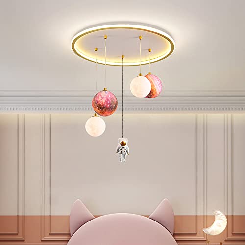 AAOTE Ceiling Pendant Lights, Planet Kids Room Chandelier Cartoon Space Astronaut Kids Ceiling Light Dimmable LED Hanging Light with Adjustable Cord for Boys Girls Bedroom