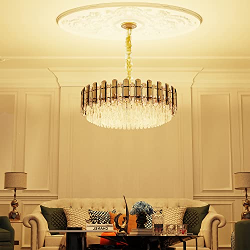 Modern Luxury Round Crystal Chandelier: 60cm 5 Tiers Ceiling Hanging Pendant Light with 10 Bulbs - Contemporary Lighting Fixture Lamp for Dining Room Living Room Transparent Grey