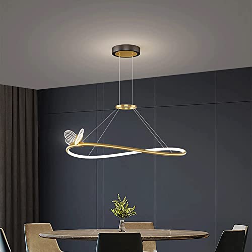 RAGGZZ 24" Dimming Led Chandelier Butterfly Clear and Gold 1 Black Led Round Chandelier for Dining Room Mid Century Ceiling Light for Living Room Bendroom Kitchen, 3000K/4000K/6000K/Gold