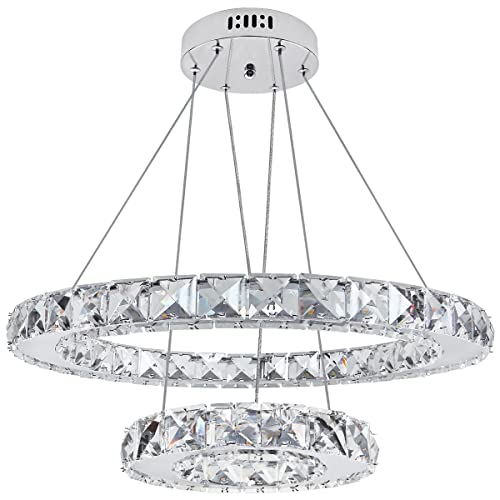 Long Life Lamp Company Modern Round Chandelier LED Double Ring Pendant Ceiling Light Warm White Dining Room Table Kitchen Island Bedroom Living Room H3042