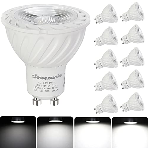 DEWENWILS GU10 LED Bulbs Dimmable, 5W(50W Halogen Equivalent), Nature White 4000K, LED Spot Lights for Ceiling, 350LM Energy Saving Light Bulbs for Lamp, 38¬∞ Beam Angle, CRI 80+, 10 Pack