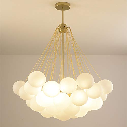 PPWW Celling Light, Modern Bubble Ball Glass Design Golden Pendant Light Fixture with Hardware lamp Body and Sling,Perfect for Living Room, Bedroom, Study Room and Office