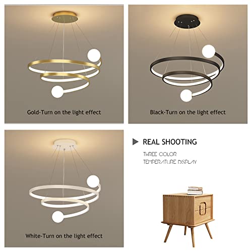 HvKvHvY Modern LED Chandelier 3 Rings Pendant Light Round Metal Body with Acrylic Shade Linear Chandeliers Ceiling Light for Dining Room,Bedroom,Living Room,Restaurant,Office (White)