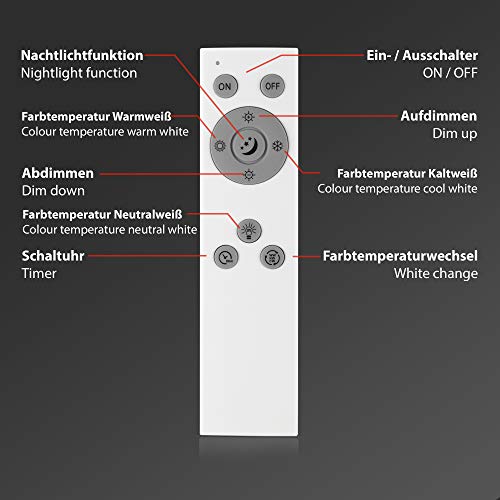BRILONER — LED ceiling lamp, dimmable LED panel, color temperature control, incl. remote control, 24W, 2,600 lumens, white, 1000x250x60mm (LxWxH)
