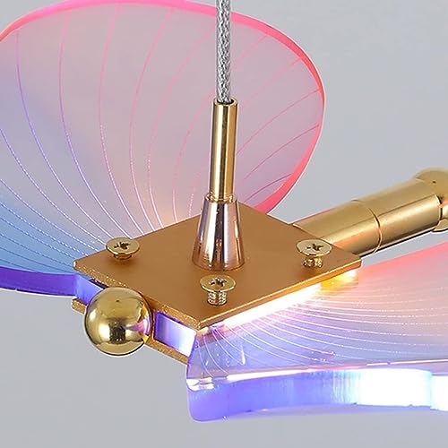 RAGGZZ Small Butterfly Chandelier for Girls Bedroom Gold Ceiling Light Dimmable Led Hanging Lamp Blue Pink Acrylic Modern Lamp for Kitchen Living Room Dining Room Foyer/Blue and Pink