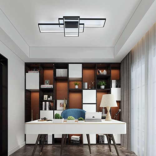 Goeco LED Ceiling Light, Modern Flush Mount Ceiling Light Fixture, 35.4" 6500K Acrylic Black Chandelier 3-Layer Square Ceiling Lamp for Living Room, Bedroom, Kitchen, Dining Room