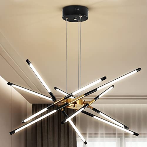 minifair Modern Sputnik Chandeliers,LED Ceiling Light,Black and Gold Chandelier,Embedded Pendant Lights New Art Hanging Lamps for Dining Room,Kitchen,Bedroom,Living Room (12 Heads) (Dimmable)