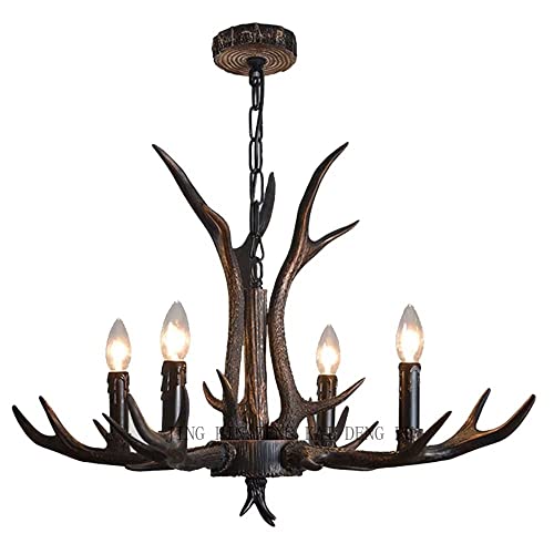 NaHaia Black Antler Chandelier, Vintage Resin Antler Lamp, E14 Lamp Base for Commercial and Home Lighting in Cafe, Bar, Dining Room, Living Room (4 Lights)