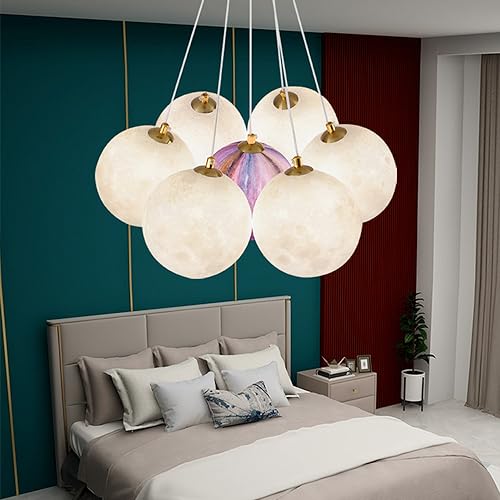 ISSPTYB Modern Cluster Frosted Glass Bubble Chandelier for Dining Table Earth Moon Planet Milk White Ball Ceiling Pendant Light Nordic Coastal Large Hanging Lamp for Living Room Bedroom Nursery Kitch
