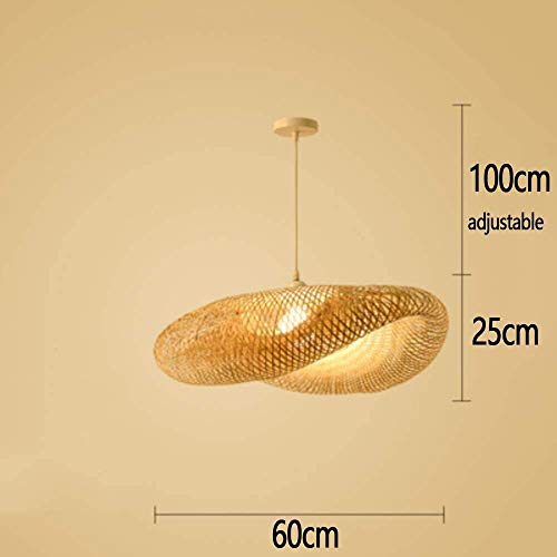 A.1.Coo Pendant Lamp E27 Base Vintage Dining Room Lamp Handmade Weave Natural Bamboo Lampshade Hanging Lamp Bedroom Living Room Ceiling Chandelier Teahouse Lamp Bar Cafe Club Lighting Fitting,60cm