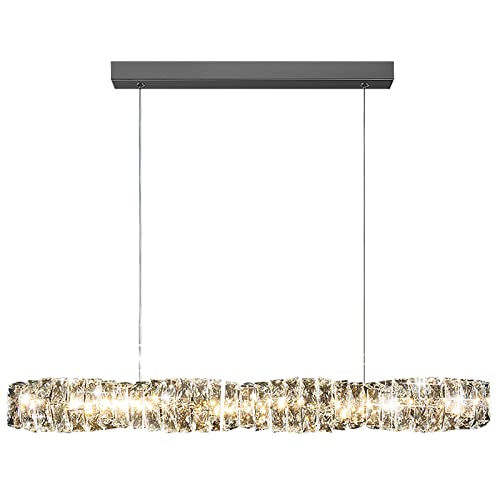 Modern Rectangular Crystal Home Decorative Lighting Pendant Lamp for Kitchen Island,Luxury Linear Crystal Pendant Light,LED Hanging Ceiling Light Fixture for Dining Room Living-Silver 100x12