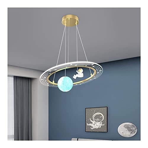 Ceiling Chandelier Lamp, Space Ship Kids Hanging Light Creative Cartoon Blue Planet Chandelier with Astronaut Dimmable Pendant Hanging Light Fixture for Boys Room, Kids Room