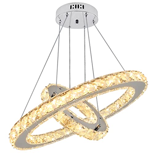 Long Life Lamp Company Modern Round Chandelier LED Double Ring Pendant Ceiling Light Warm White Dining Room Table Kitchen Island Bedroom Living Room H3042