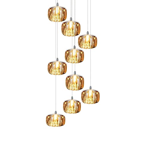 TEmkin Chandelier,Nordic Modern Crystal Lamp,Creative Restaurant Art Chandelier,Bar Table Lamp,Simple Bedroom Lamp,Bedside Lamp,Living Room Sofa Side Lamp,Stair Chandelier-Chrome and Amber Crystal