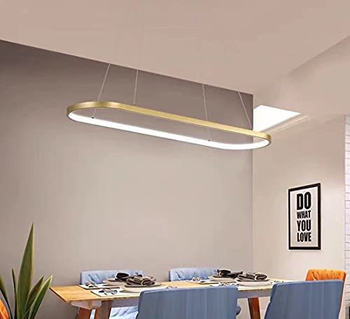 Bellastein Pendant Light Oval Dining Table Office Lamps, LED Hanging Light dimmable Ceiling Light with Remote Control, Modern Ring Design Chandelier for Dining Room Kitchen lamp (L70cm, Gold)