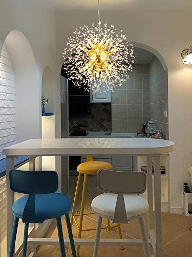 Qamra Modern Gold Crystal Chandelier, 16-Light Firework Pendant Dandelion Chandeliers Sputnik Lights Ceiling for Dining Room, Bedroom, Entry, Kitchen, Living Room