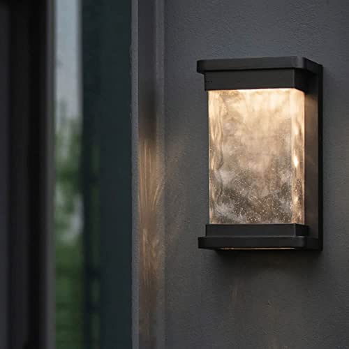 AAOTE LED Wall Sconces,Modern Exterior Wall Lights with Crystal Bubble,Outdoor Indoor Wall Mount Wall Lamp Fixtures in Matte Black Finish,Rectangular Porch Lantern, 3000k
