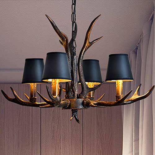 Pendant Lights Retro Resin Antlers Dining Table Hanging Lamp Height Adjustable Restaurant E14 Base Candle Chandelier Living Room Rustic Ceiling Lamp Dining Room Clothing Store Art Droplight,4 Heads
