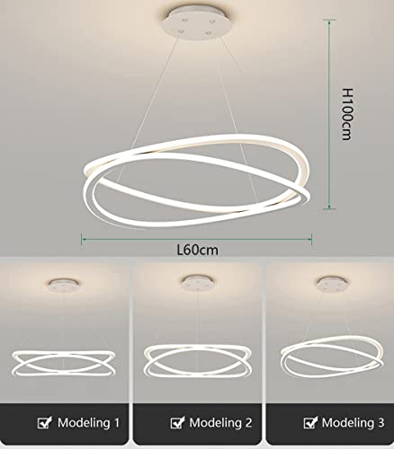 Modern LED Ring Chandelier Dining Table Pendant lamp Height Adjustable Living Room Ceiling Lights dimmable with Remote Control Hanging lamp Metal Acrylic Pendant lamp 2 Rings