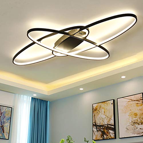 Modern Dimmable Led Dining Room Ceiling Light Living Room Lamp Contemporary Oval Design Flush Mount Bedroom Kitchen Island Table Remote Control Lighting Fixture Office Decor Chandeliers (Black)