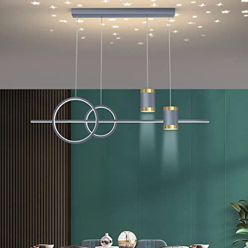 LED Pendant Ceiling Lights Kitchen Island Lamp Dining Room Lighting Dimmable Child Bedroom Hanging Fixture with Remote Control, Modern Projection Design 100cm Chandelier for Living Room (Grey)