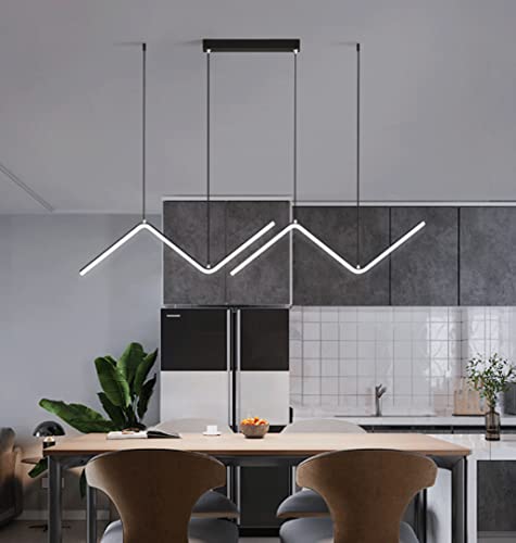 LED Pendant Light Dimmable Height Adjustable Dining Table Lamp Kitchen Island Ceiling Hanging Fixture with Remote Control 30W Modern Design Acrylic Chandelier for Dining Living Room L90cm (Black)