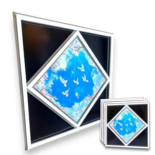 Ecobrite [Pack of 4 Bright LED Ceiling Panels Light Diamond Bird Cloud Flower Panel 70W Recessed Ceiling Skylight 600 x 600mm Daylight Anti-Yellow Backlit Technology for Office, Restaurant or Shop