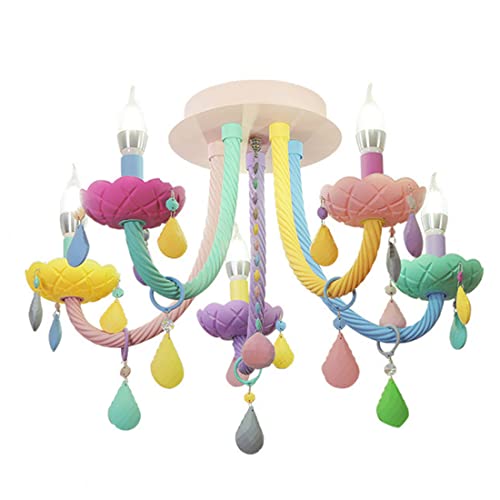 JMWYH Mini Chandeliers Crystal Ceiling Light Colorful Semi Flush Mount Ceiling Light Kids Room Girls Room chandelierss Small Ceiling Lamp Fixture for Bedroom Living Dining Room Closet Nursery (6-L