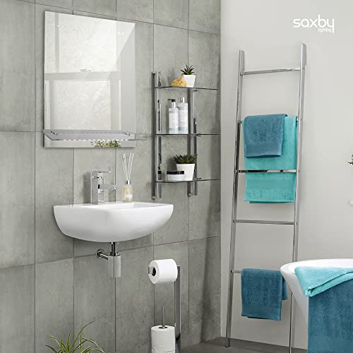 Saxby Omega Bathroom Mirror with LED Lights - IP44 Bathroom Mirror with Shaver Socket, Motion Sensor, Demister, and Glass Cosmetics Shelf - 1.5W SMD 2835 (Cool White)