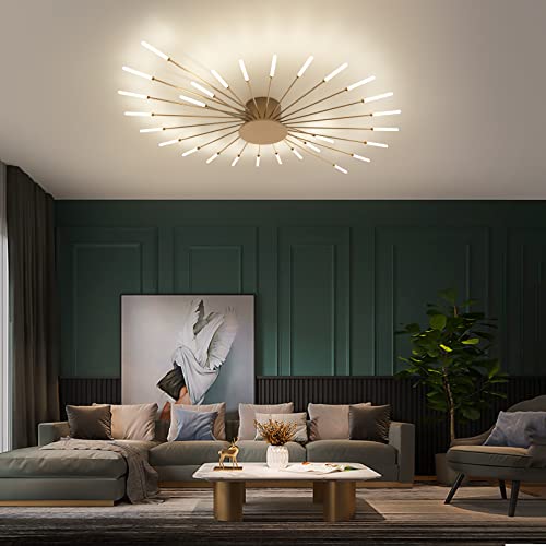 minifair Modern LED Ceiling Light,28 Heads Golden Flush Mount Ceiling Lamp Acrylic Lampshade Chandelier, for Children's Room, Bedroom, Living Room, 4000K Neutral Flower Shape Light