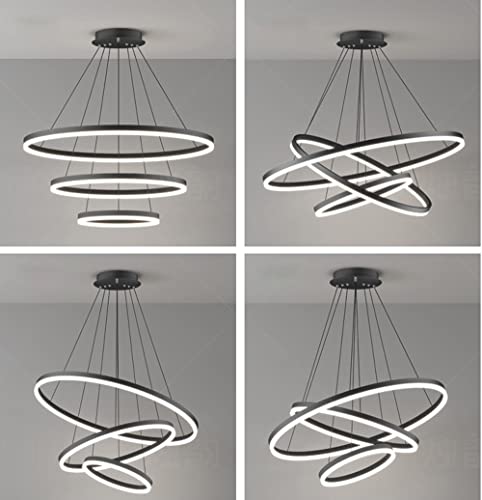 Modern LED Chandelier, 50W Round LED Pendant Light, Metal Chandelier Contemporary Ceiling Light, 3 Rings Pendant Light for Dining Room Kitchen Living Room Bedroom Bar (White Light)