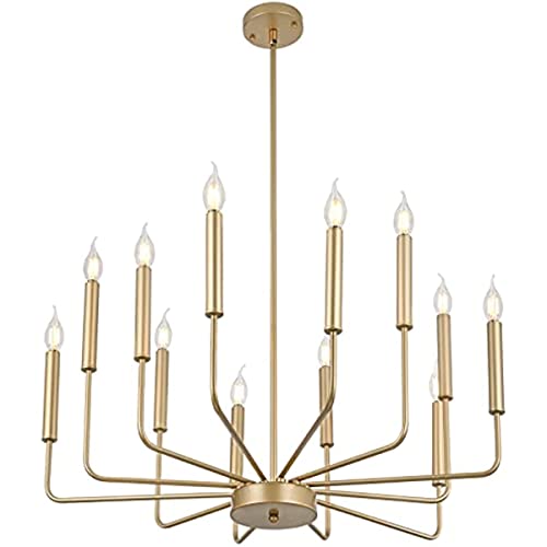 Woknos Modern Gold Farmhouse Chandeliers, 12-Light Industrial Metal Chandelier Lighting, Classic Candle Hanging Pendant Light Fixtures for Kitchen Island, Foyer, Living Room, Entryway