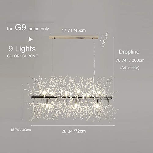 TEmkin Modern Ceiling Light Fixture Dandelion Chandelier Firework Starburst Ceiling Light G9 K9 Crystal Chandelier, Used for Living Room Dining Kitchen Island Lighting (Silver, 9)