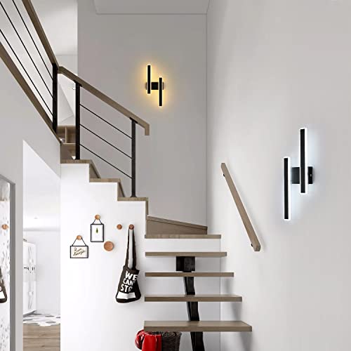LED Wall Lights Indoor, 32W Modern Wall Light Rectangular Black Wall Lamps, Warm/Natural/White Light Wall Sconce Lighting Black for Bedroom Living Room Corridor Stairs