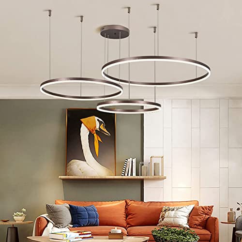 ZenithBeam Modern LED Chandelier, Dimmable Remote Control Metal Acrylic LED Pendant Light, Brushed Rings Ceiling Pendant Lamp, Living Room, Bedroom, Foyer, Dining Room