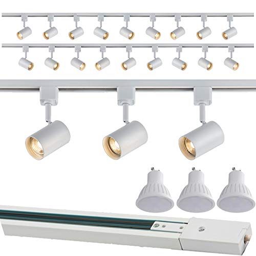 6M Track Length 18 Spot Light Head Adjustable Ceiling Spotlight Fitting Complete Kit 5w GU10 LED Cool White Bulb