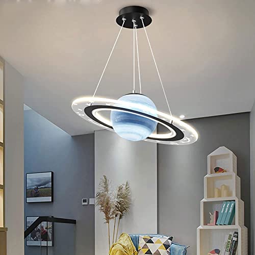 DLSixYi LED Modern Planets Pendant Light with Halo, 1-Ring Chandeliers Fixture Metal Creative Glass Ceiling Hanging Lamp for Kids Room Boys Girls Bedroom Nursery