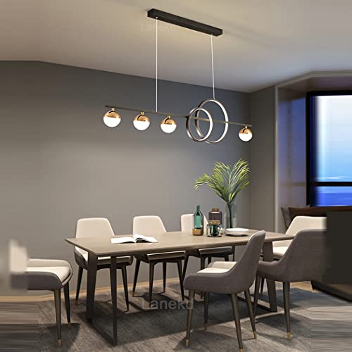 Lanekd Dining Table Lamp Modern LED Pendant Lights 120cm Dimmable Hanging Lamp Bedroom Ring Chandelier Height Adjustable with Remote Control Office Living Room Kitchen Suspension Lamp Black