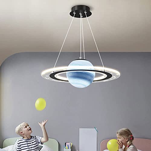 DLSixYi LED Modern Planets Pendant Light with Halo, 1-Ring Chandeliers Fixture Metal Creative Glass Ceiling Hanging Lamp for Kids Room Boys Girls Bedroom Nursery