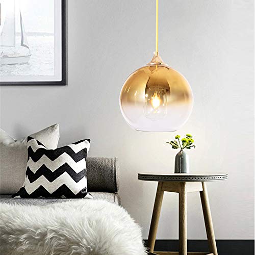 MZStech Spherical Gradient Color Glass Pendant Light Modern Glass Lamp Chandelier Hanging Light (Gold, 25cm)