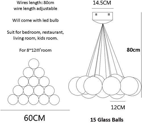 Pendant Light 15 Glass Ball Chandelier for Kids Room Bedroom Living Room Restaurant Bubble Light Clothing Store Chandelier LED