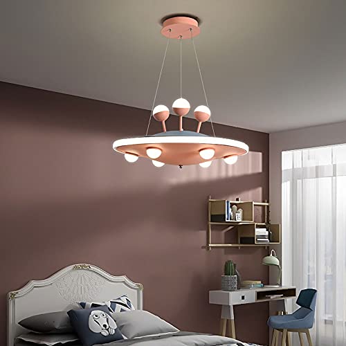 Children's Room LED Dimmable Pink Cartoon Spaceship Chandelier Creative Boy Girl Princess Bedroom Flush Mount Pendant Light Modern Kids Room Eye Protection Ceiling Fixture (Color : Blue) (Pink )