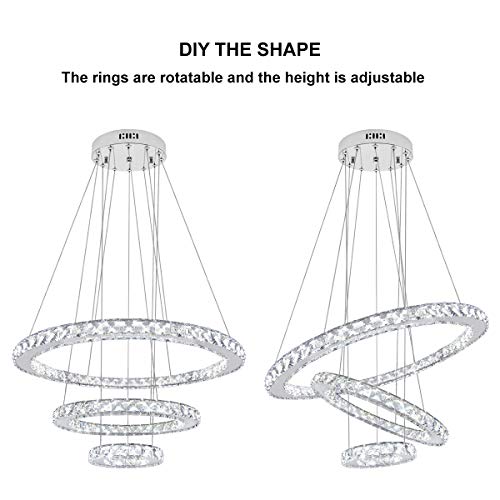 Long Life Lamp Company Modern Round Chandelier LED 3 Ring Pendant Ceiling Light Cool White Dining Room Table Kitchen Island Bedroom Living Room M0172F