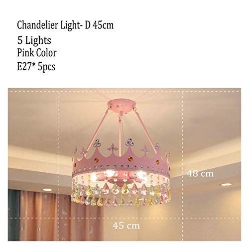 Yaoqshu Chandelier Light Shades Ceiling Creative Kids Girls Bedroom Chandelier Lighting Crystal Pendant Gold Pink Princess Crown Childern Room Ceiling Hanging Lamp LED