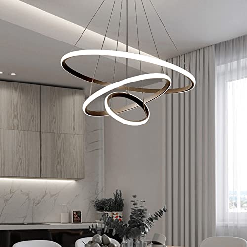 Modern LED Chandelier, 50W Round LED Pendant Light, Metal Chandelier Contemporary Ceiling Light, 3 Rings Pendant Light for Dining Room Kitchen Living Room Bedroom Bar (White Light)