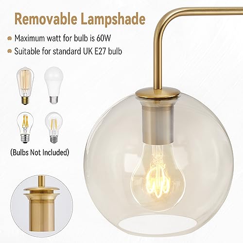 INMOZATA Floor Lamps for Living Room with Glass Lampshade, Reading Tall Lamp for Study, Brass Gold Industrial Standing Floor Lamp for Home Office