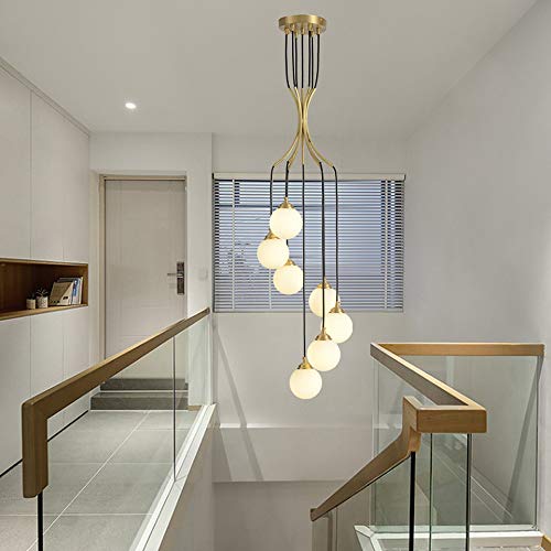AOLEYE Chandelier-Stairs Long Chandelier, Nordic Villa Modern Minimalist Creative Lighting, Rotating Duplex Chandelier, G9 Light Source*7, W.350mm H.1200mm D.350mm